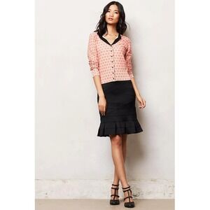 New Anthropologie Girls From Savoy Ponte Pencil Skirt Medium Black Flounced‎ Hem